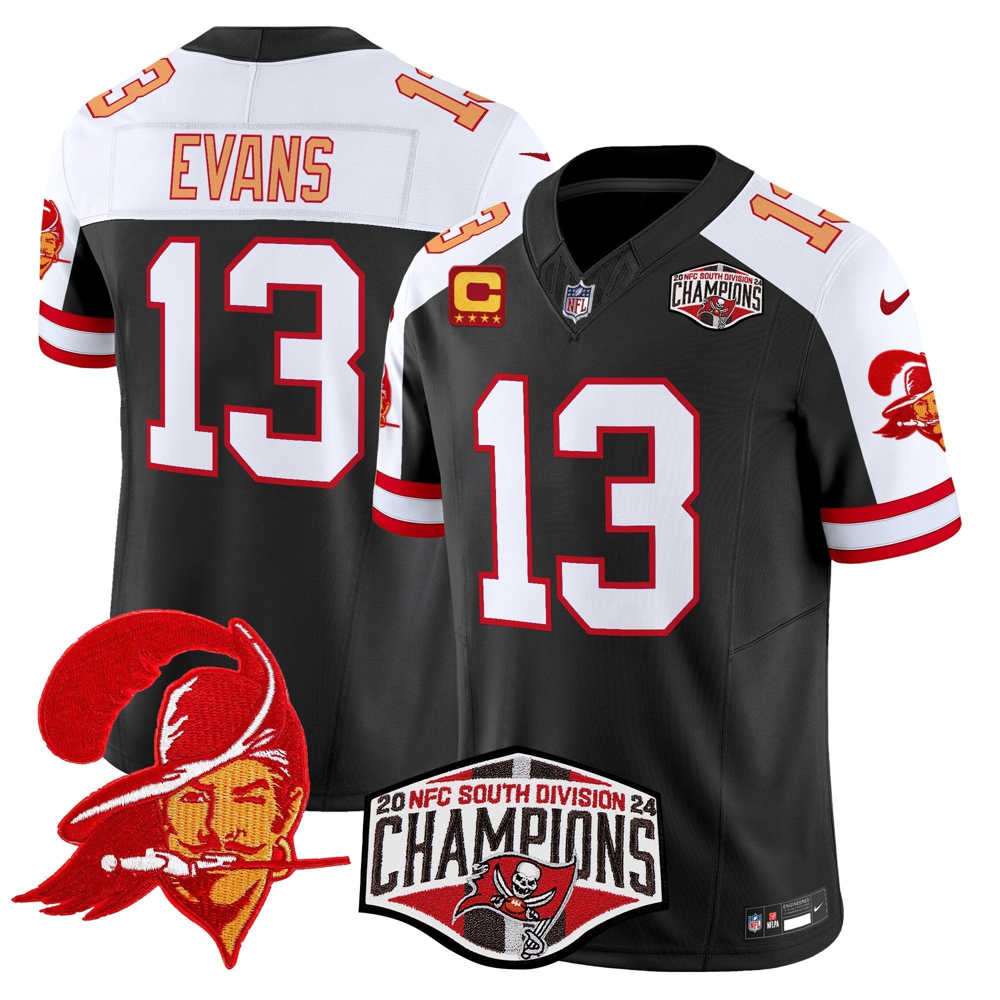 Tampa Bay Buccaneers Throwback 2024 NFC South Division Champions Patch Vapor Limited Jersey – All Stitched – Black Alternate – Mike Evans Jersey