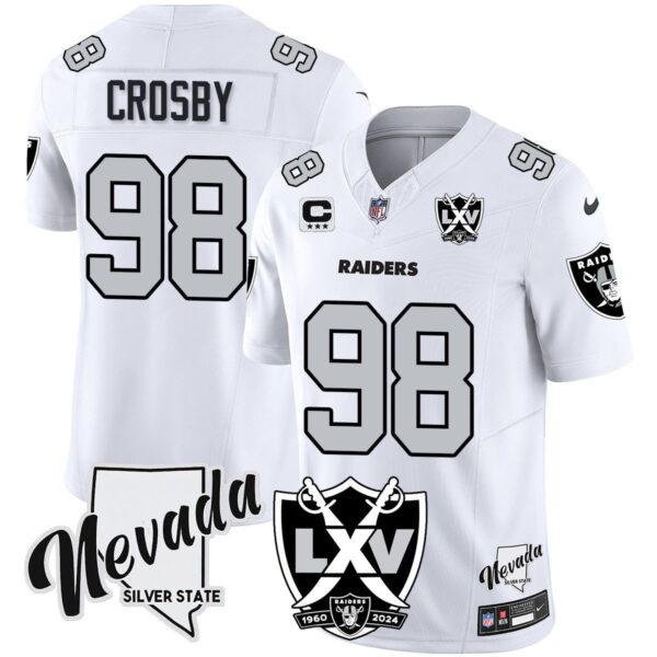 Raiders 2025 Vapor Limited Jersey – 65th Anniversary – All Stitched – White – Maxx Crosby Jersey