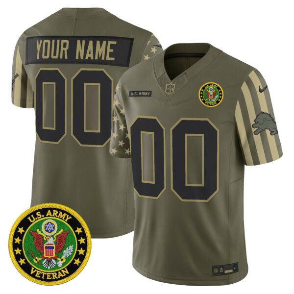 Detroit Lions x U.S. Military Veteran Vapor Limited Custom Jersey – All Stitched – Army Jersey