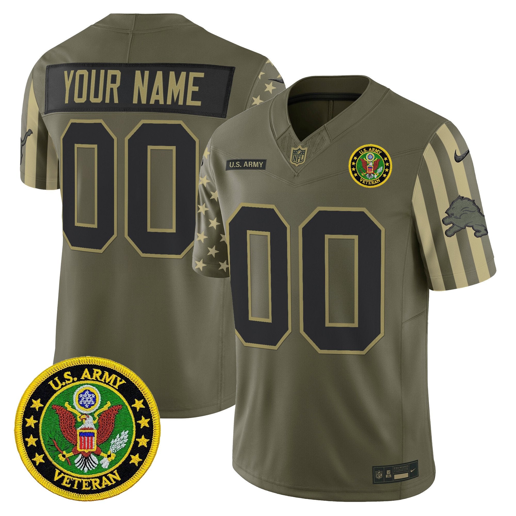 Detroit Lions x U.S. Military Veteran Vapor Limited Custom Jersey – All Stitched – Army Jersey