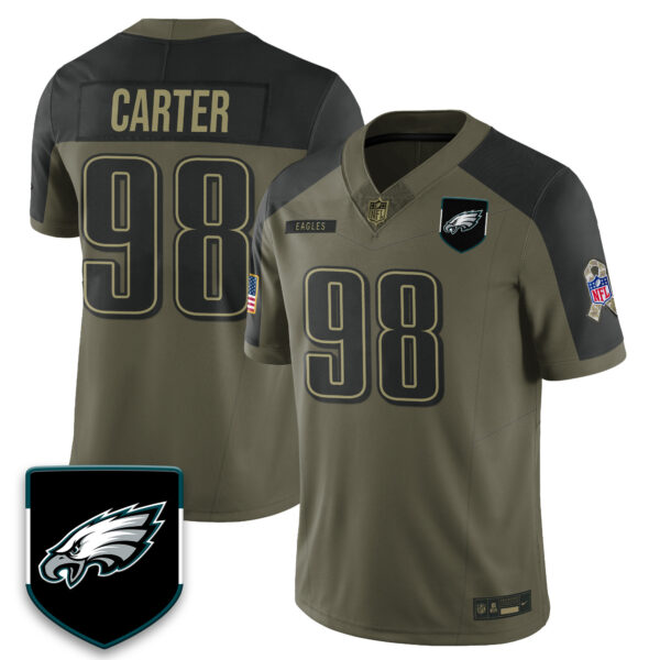 Philadelphia Eagles 2025 Salute to Service Limited Jersey – All Stitched Olive Alternate Jalen Carter – 98 Jersey