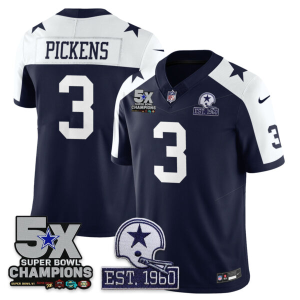 Dallas Cowboys 5-Time Champions Patch Vapor Limited Jersey – All Stitched – Alternate – George Pickens Jersey