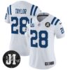 Women’s Indianapolis Colts 2025 Jim Irsay Patch Vapor Limited Jersey – All Stitched – White – Jonathan Taylor Jersey