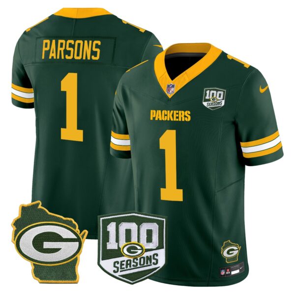 Green Bay Packers 100th Season & Home Patch Vapor Limited Jersey – All Stitched – Green – Micah Parsons Jersey