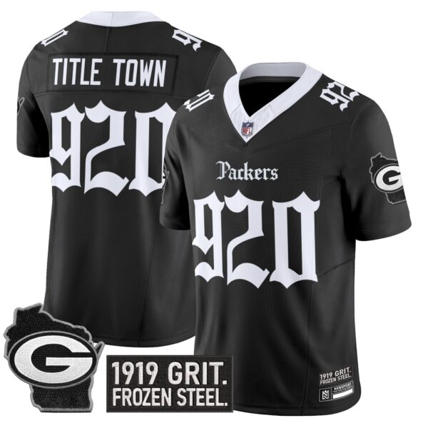 Green Bay Packers ‘Gothic Frozen Tundra Edition’ Vapor Limited Jersey – All Stitched – Black – Title Town 920 Jersey
