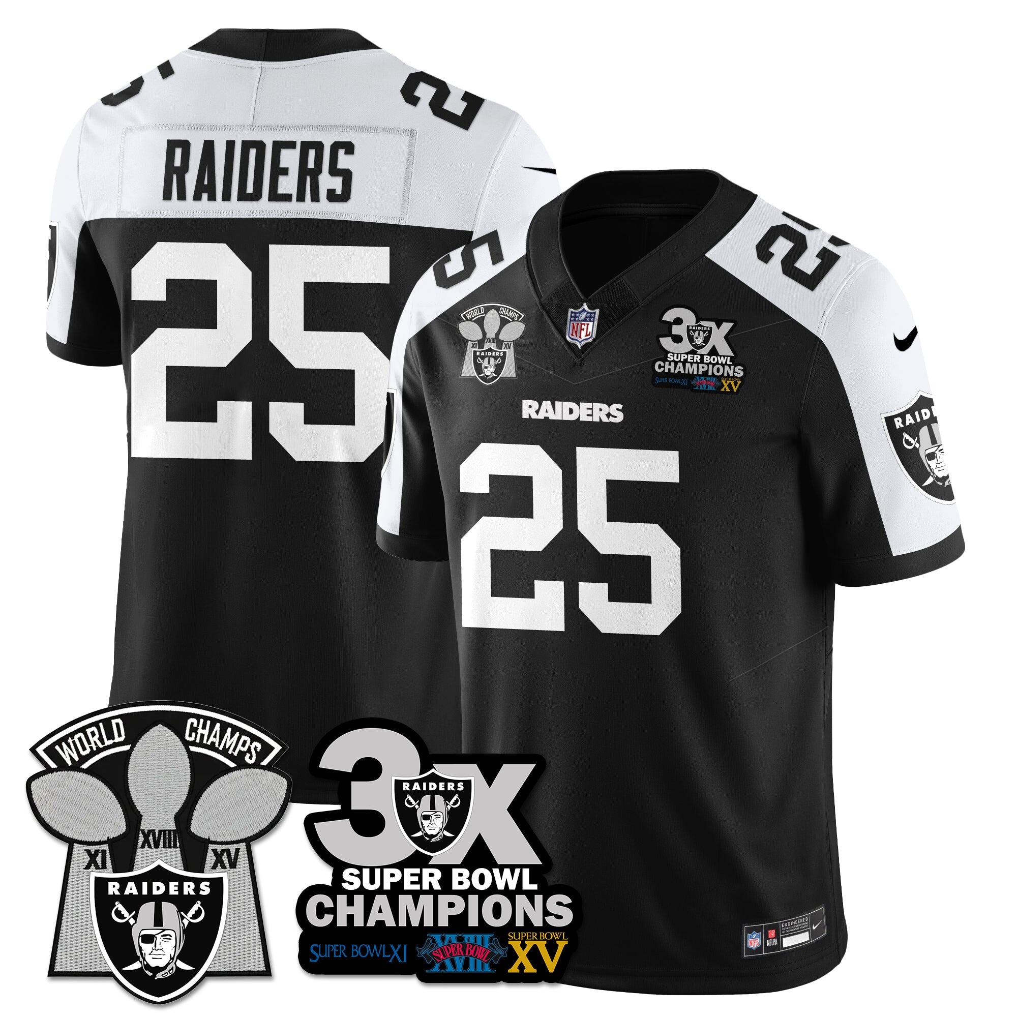 Las Vegas Raiders 3-Time Champions Patch Vapor Limited Jersey – All Stitched – Black Alternate – Raiders Jersey