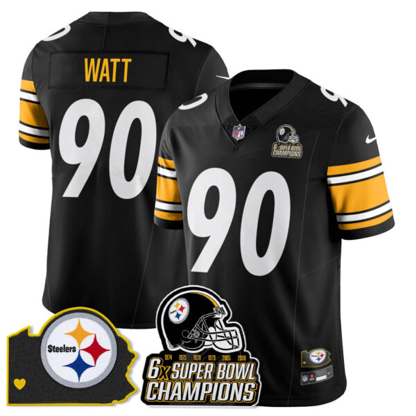 Pittsburgh Steelers 6-Time Champions Patch Vapor Limited Jersey – All Stitched – Black – T.J. Watt Jersey