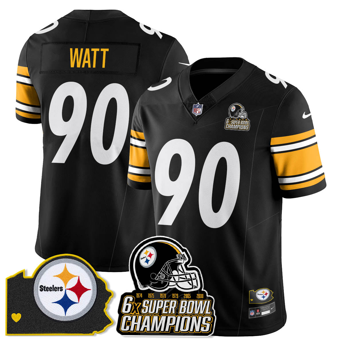 Pittsburgh Steelers 6-Time Champions Patch Vapor Limited Jersey – All Stitched – Black – T.J. Watt Jersey