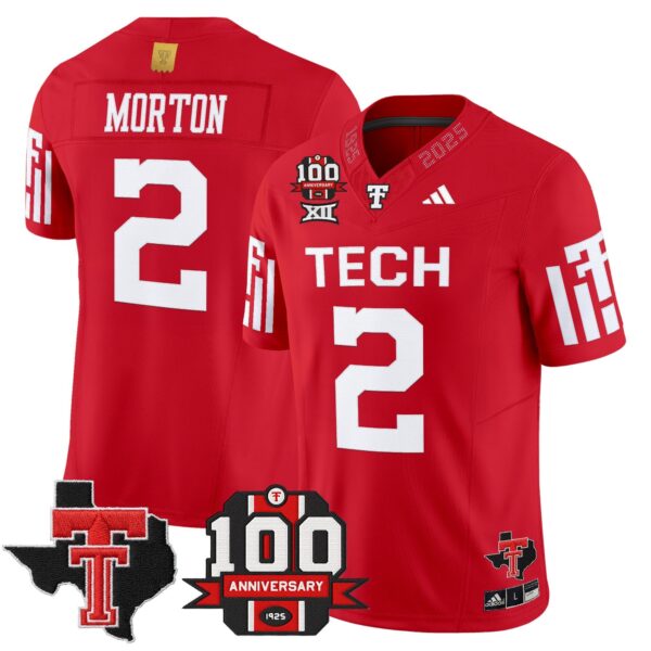 Texas Tech Red Raiders 2025 Vapor Limited Jersey – 100th Anniversary & Texas Patch – All Stitched – Red – Behren Morton Jersey