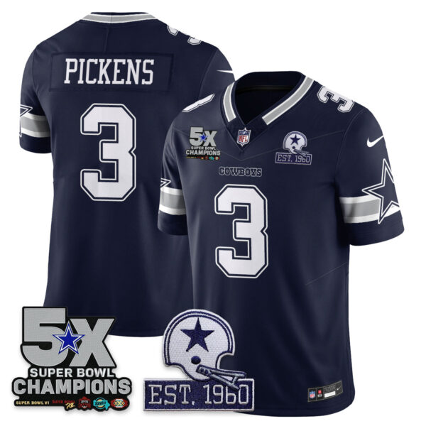 Dallas Cowboys 5-Time Champions Patch Vapor Limited Jersey – All Stitched – Navy – George Pickens Jersey