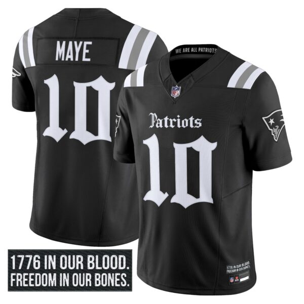 New England Patriots ‘Gothic Revolution Edition’ Vapor Limited Jersey – All Stitched – Black – Drake Maye Jersey