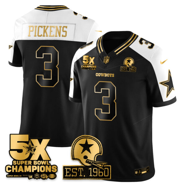 Dallas Cowboys 5-Time Champions Patch Vapor Limited Gold Jersey – All Stitched – Alternate – George Pickens Jersey
