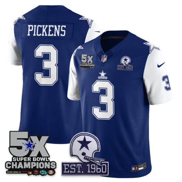 Dallas Cowboys 5-Time Champions Patch Vapor Limited Jersey – All Stitched – Throwback – George Pickens Jersey