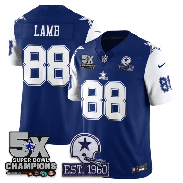 Dallas Cowboys 5-Time Champions Patch Vapor Limited Jersey – All Stitched – Throwback – CeeDee Lamb Jersey