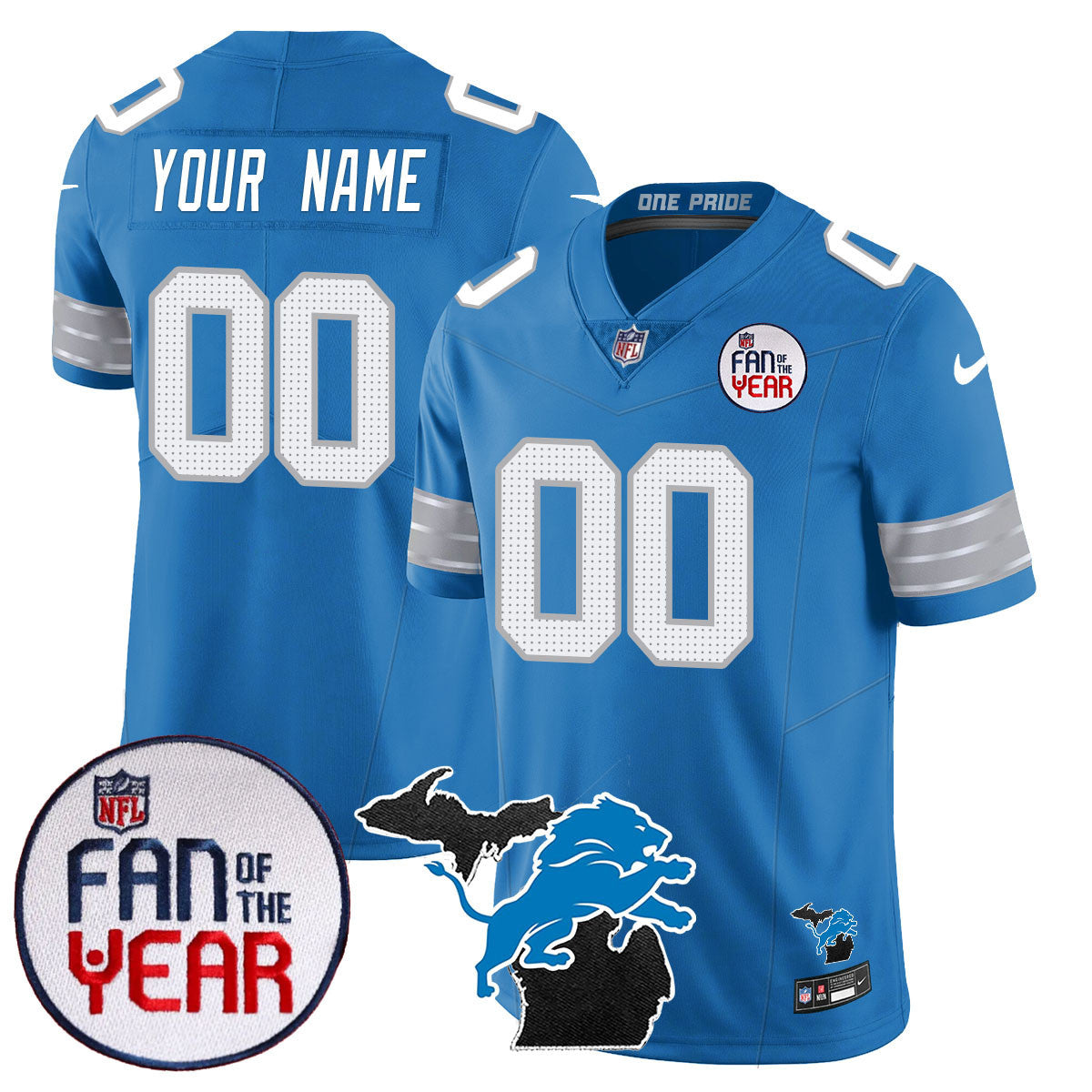 Detroit Lions Fan Of The Year Custom Jersey – All Stitched – Blue Jersey