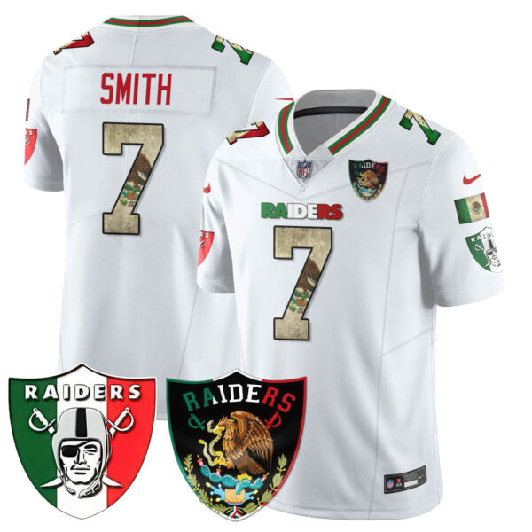 Las Vegas Raiders Mexico Vapor Limited Jersey – All Stitched – White – Geno Smith Jersey
