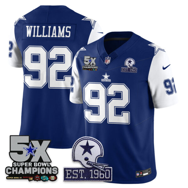 Dallas Cowboys 5-Time Champions Patch Vapor Limited Jersey – All Stitched – Throwback – Quinnen Williams Jersey
