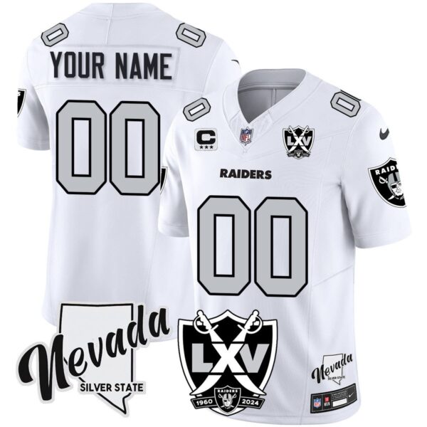 Raiders 2025 Vapor Limited Custom Jersey – 65th Anniversary – All Stitched – White Jersey