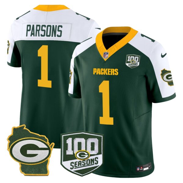 Green Bay Packers 100th Season & Home Patch Vapor Limited Jersey – All Stitched – Alternate – Micah Parsons Jersey