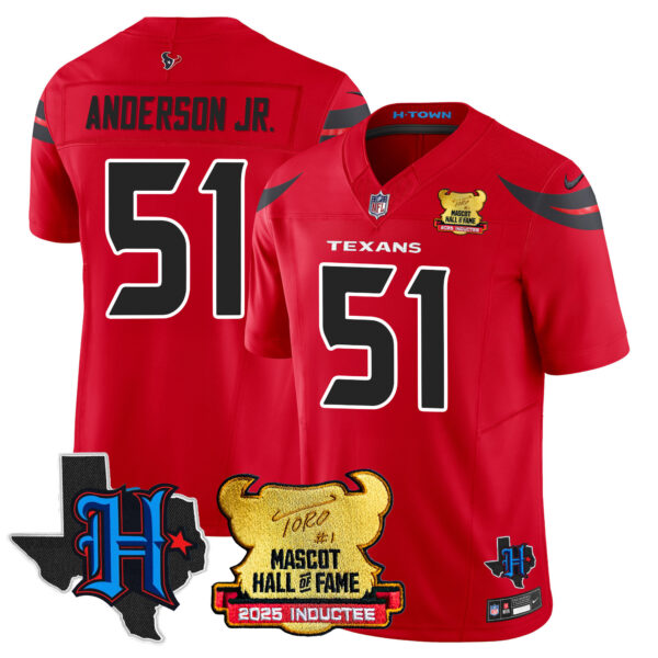 Men’s Houston Texans 2025 Mascot Hall Of Fame Jersey – All Stitched Red Will Anderson Jr. – 51 Jersey