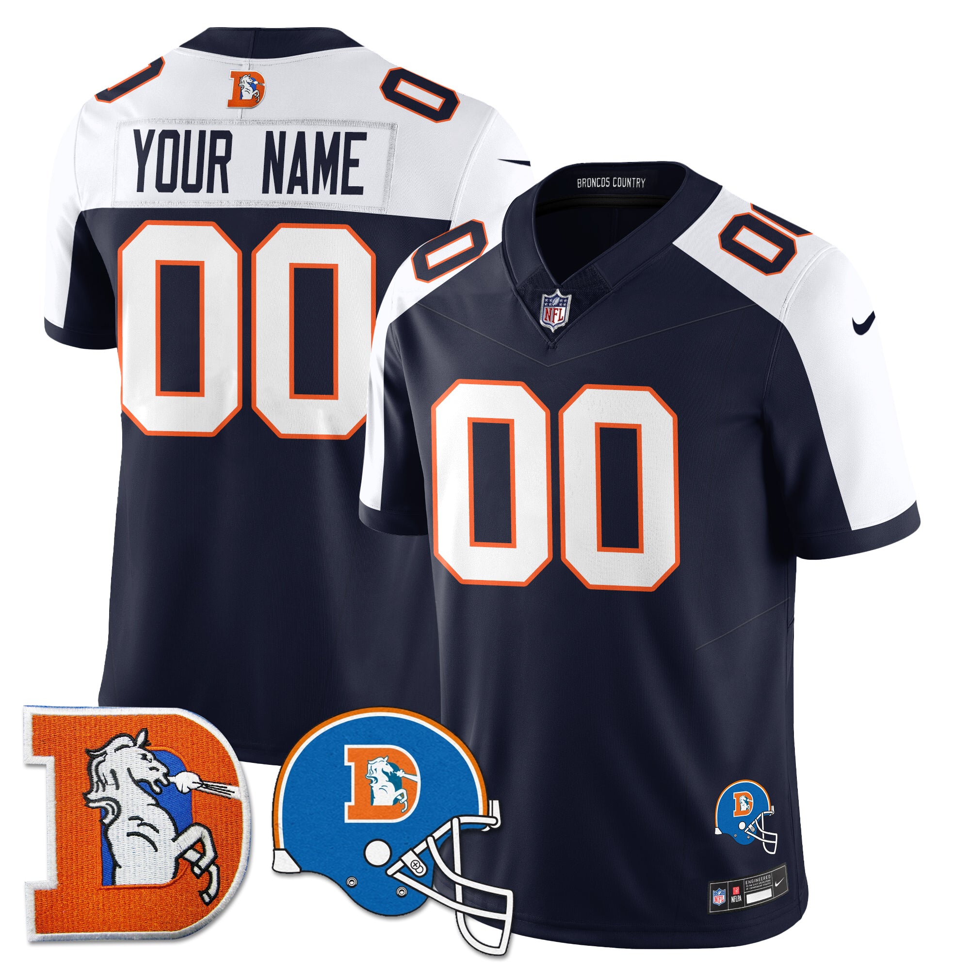 Denver Broncos Throwback Vapor Limited Custom Jersey – All Stitched – Navy Alternate Jersey