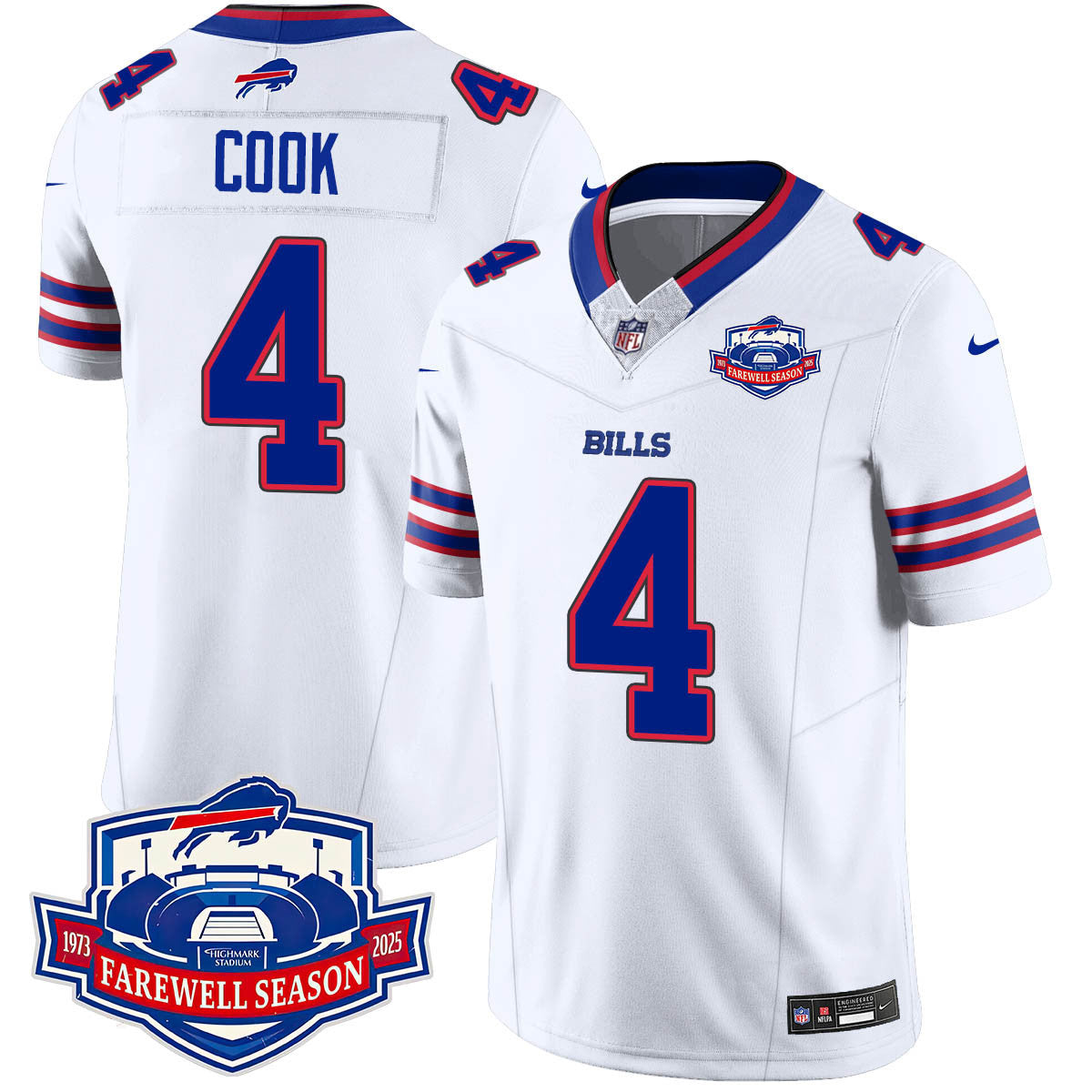 Buffalo Bills 2025 Jersey All Stitched – Farewell to Highmark Stadium – White – James Cook Jersey