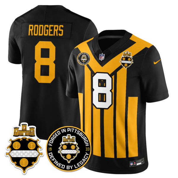 Women’s Pittsburgh Steelers Alternate 1933 Throwback Limited Jersey V1 – All Stitched Black Aaron Rodgers – 8 Jersey