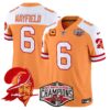 Tampa Bay Buccaneers Throwback 2024 NFC South Division Champions Patch Vapor Limited Jersey – All Stitched – Creamsicle Alternate – Baker Mayfield Jersey