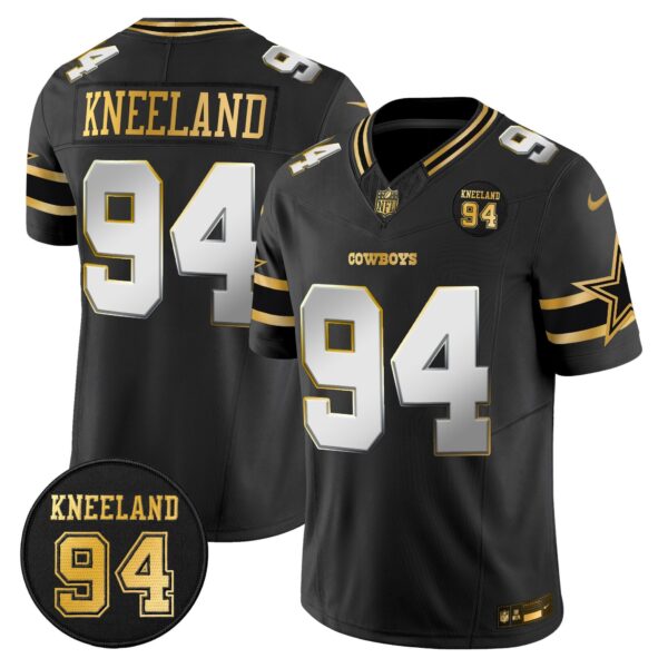 Dallas Cowboys #94 Marshawn Kneeland Memorial Patch Gold Vapor Limited Jersey – All Stitched – Black Limited – Marshawn Kneeland Jersey