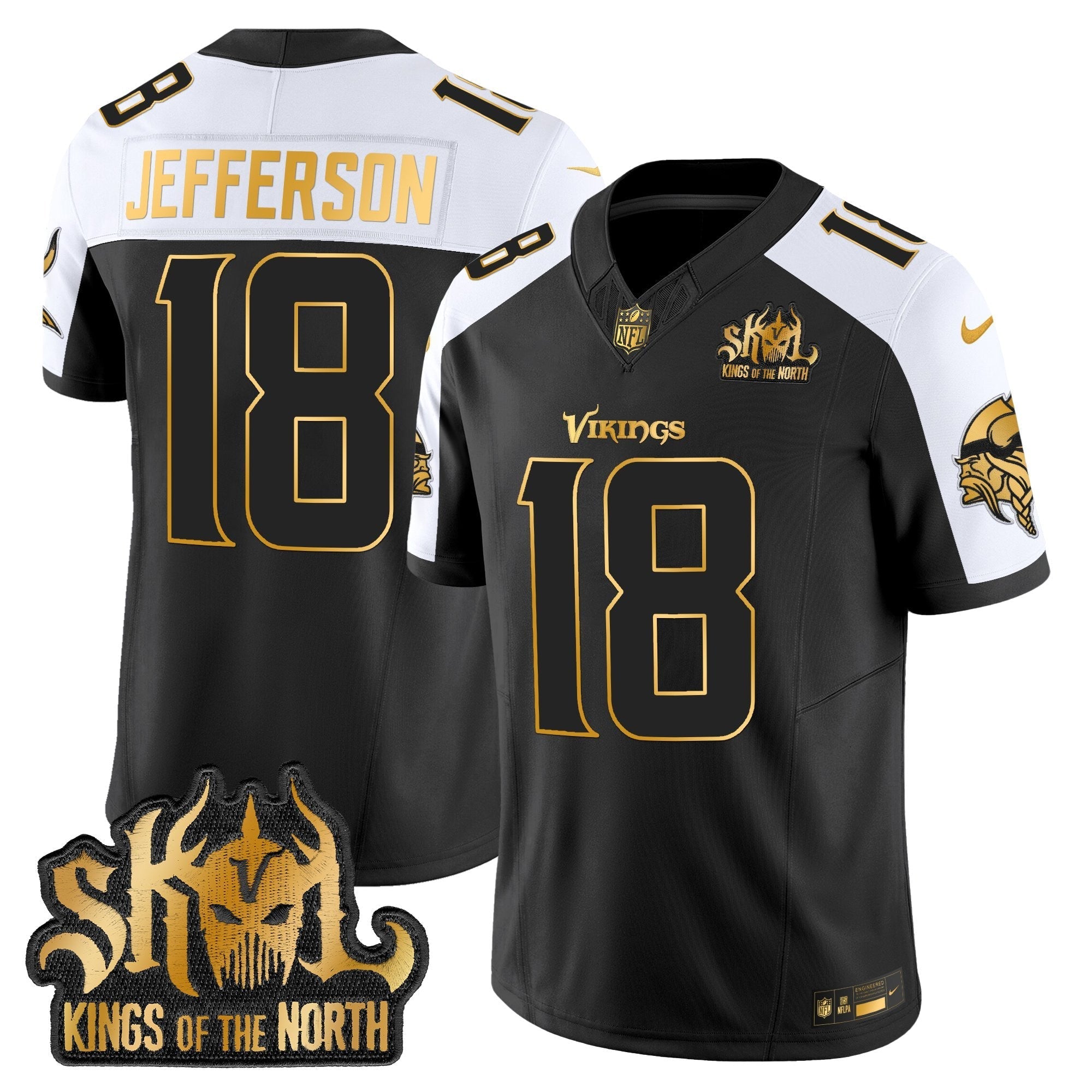 Minnesota Vikings 2025 Gold Vapor Limited Jersey – Kings Of The North Patch – All Stitched – Alternate – Justin Jefferson Jersey