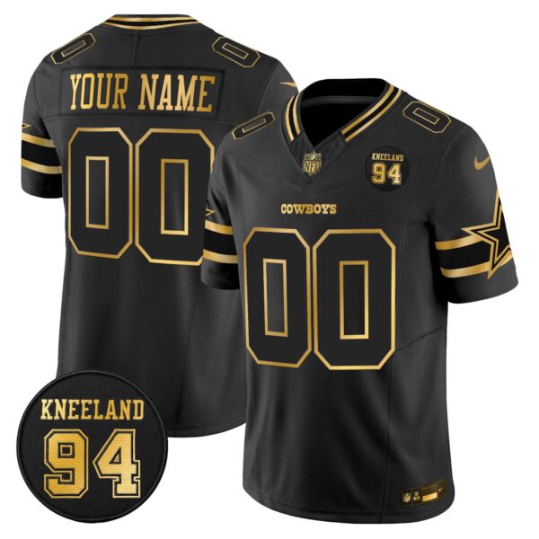 Dallas Cowboys #94 Marshawn Kneeland Memorial Patch Gold Vapor Limited Custom Jersey – All Stitched – Black Gold Jersey