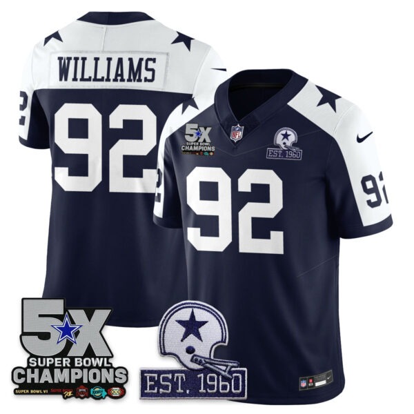Dallas Cowboys 5-Time Champions Patch Vapor Limited Jersey – All Stitched – Alternate – Quinnen Williams Jersey