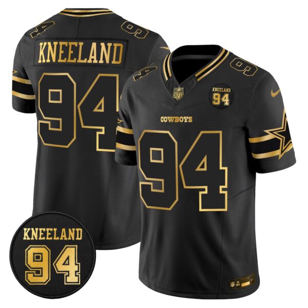 Dallas Cowboys #94 Marshawn Kneeland Memorial Patch Gold Vapor Limited Jersey – All Stitched – Black Gold – Marshawn Kneeland Jersey