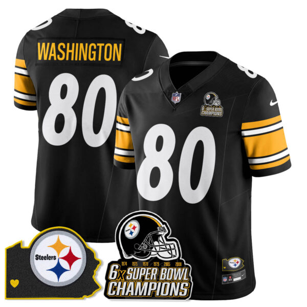 Pittsburgh Steelers 6-Time Champions Patch Vapor Limited Jersey – All Stitched – Black – Darnell Washington Jersey