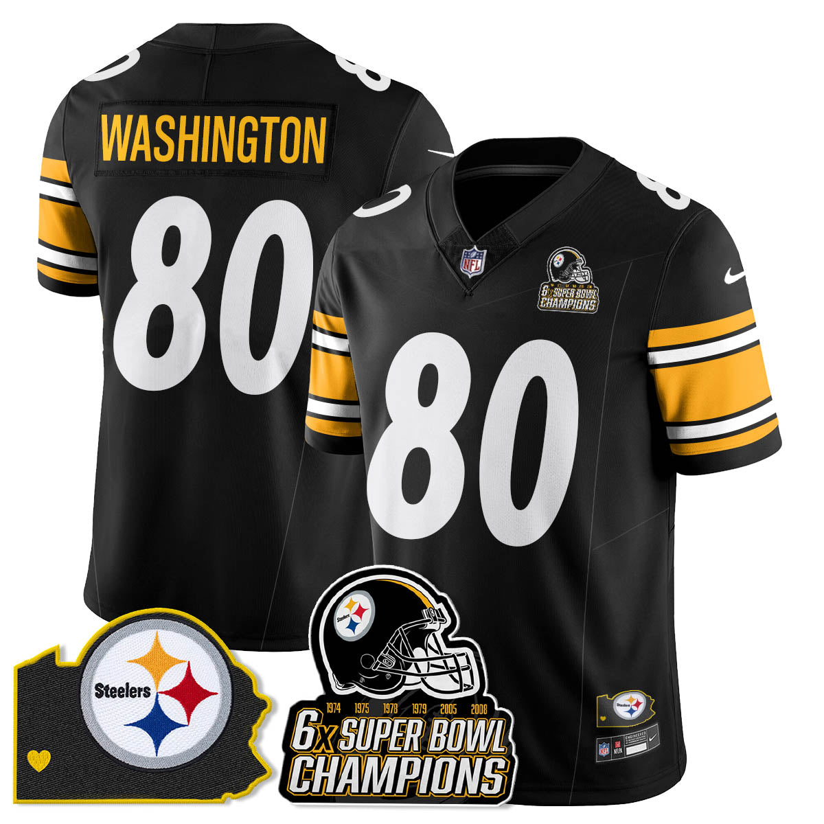 Pittsburgh Steelers 6-Time Champions Patch Vapor Limited Jersey – All Stitched – Black – Darnell Washington Jersey