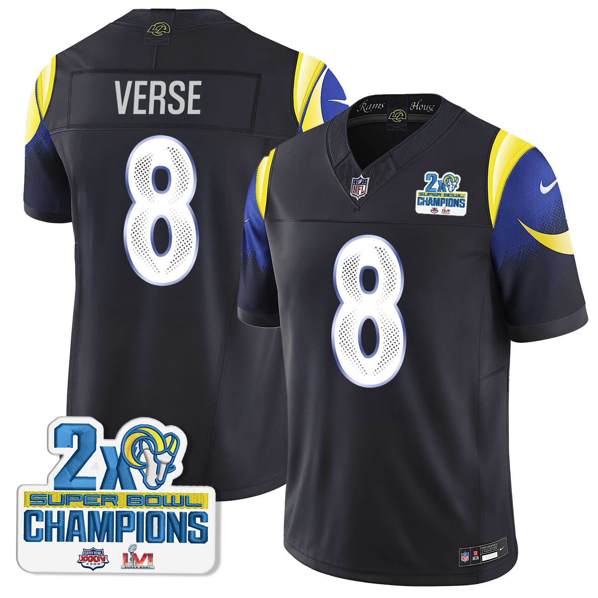 Los Angeles Rams 2-Time Champions Patch Vapor Limited Jersey – All Stitched – Rivalries – Jared Verse Jersey
