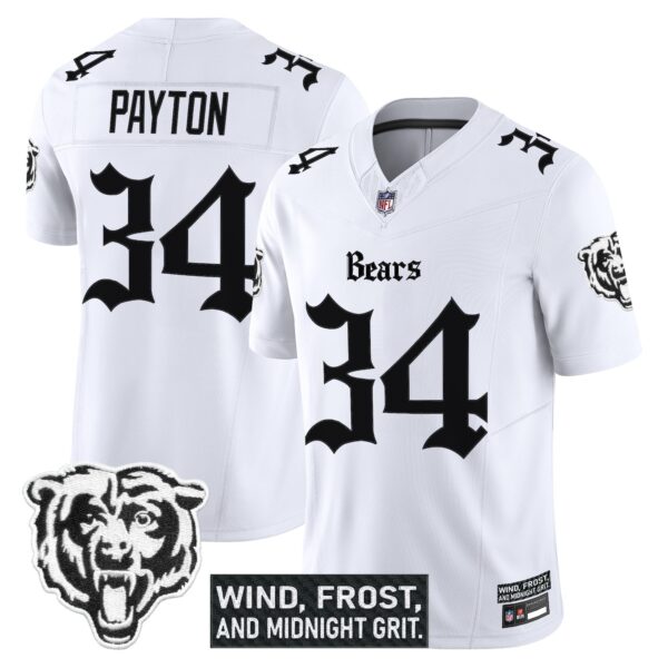 Chicago Bears ‘Gothic Midway Legacy’ Vapor Limited Jersey – All Stitched – White – Walter Payton Jersey
