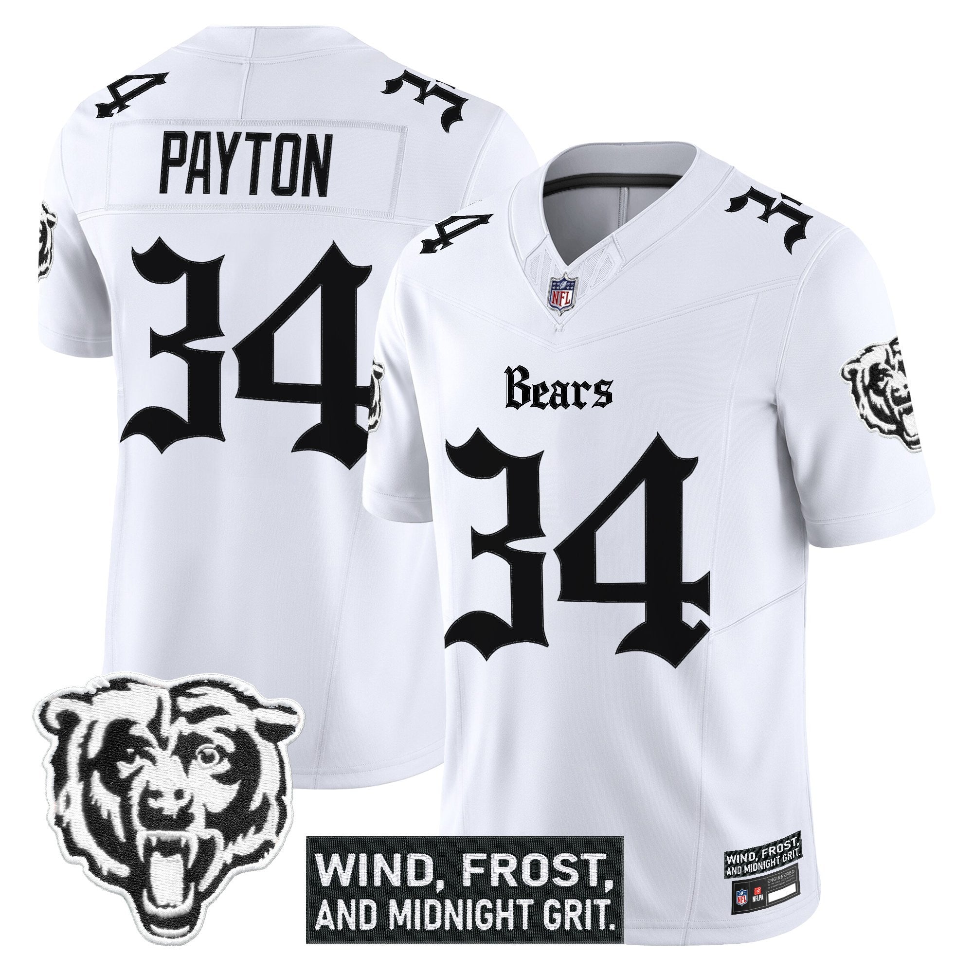 Chicago Bears ‘Gothic Midway Legacy’ Vapor Limited Jersey – All Stitched – White – Walter Payton Jersey