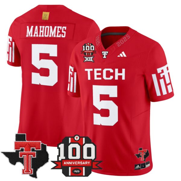 Texas Tech Red Raiders 2025 Vapor Limited Jersey – 100th Anniversary & Texas Patch – All Stitched – Red – Patrick Mahomes Jersey