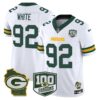 Green Bay Packers 100th Season & Home Patch Vapor Limited Jersey – All Stitched – White – Reggie White Jersey