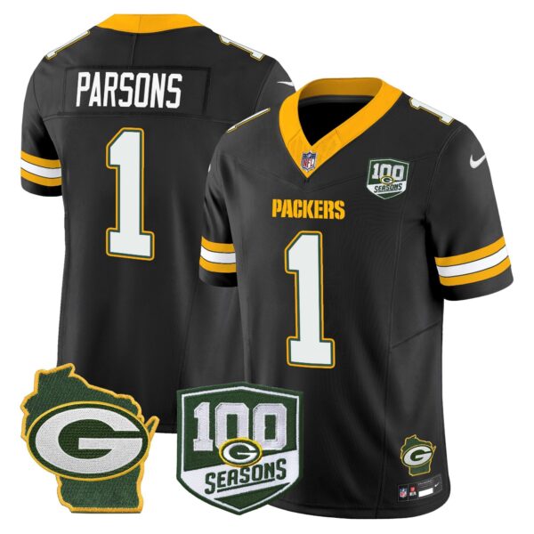 Green Bay Packers 100th Season & Home Patch Vapor Limited Jersey – All Stitched – Black – Micah Parsons Jersey