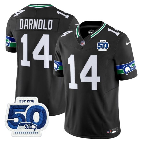 Seattle Seahawks Throwback Vapor Limited Jersey – 50th Anniversary Patch – All Stitched – Black – Sam Darnold Jersey