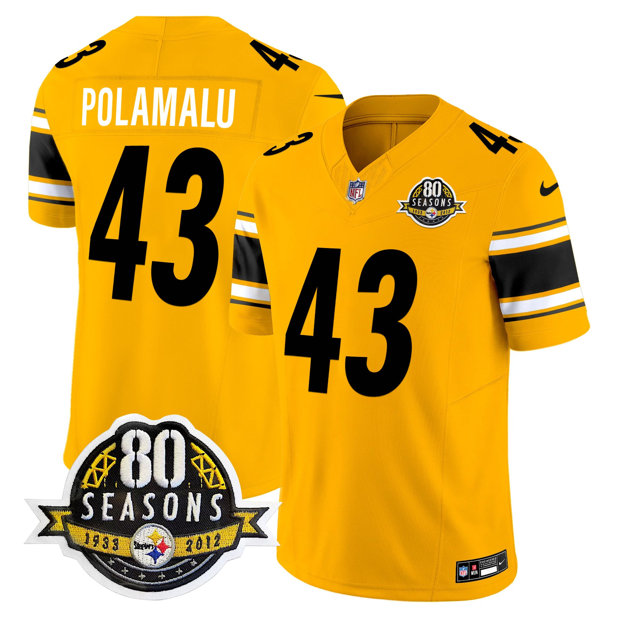 Pittsburgh Steelers 80th Anniversary Patch Vapor Limited Jersey – All Stitched – Gold – Troy Polamalu Jersey