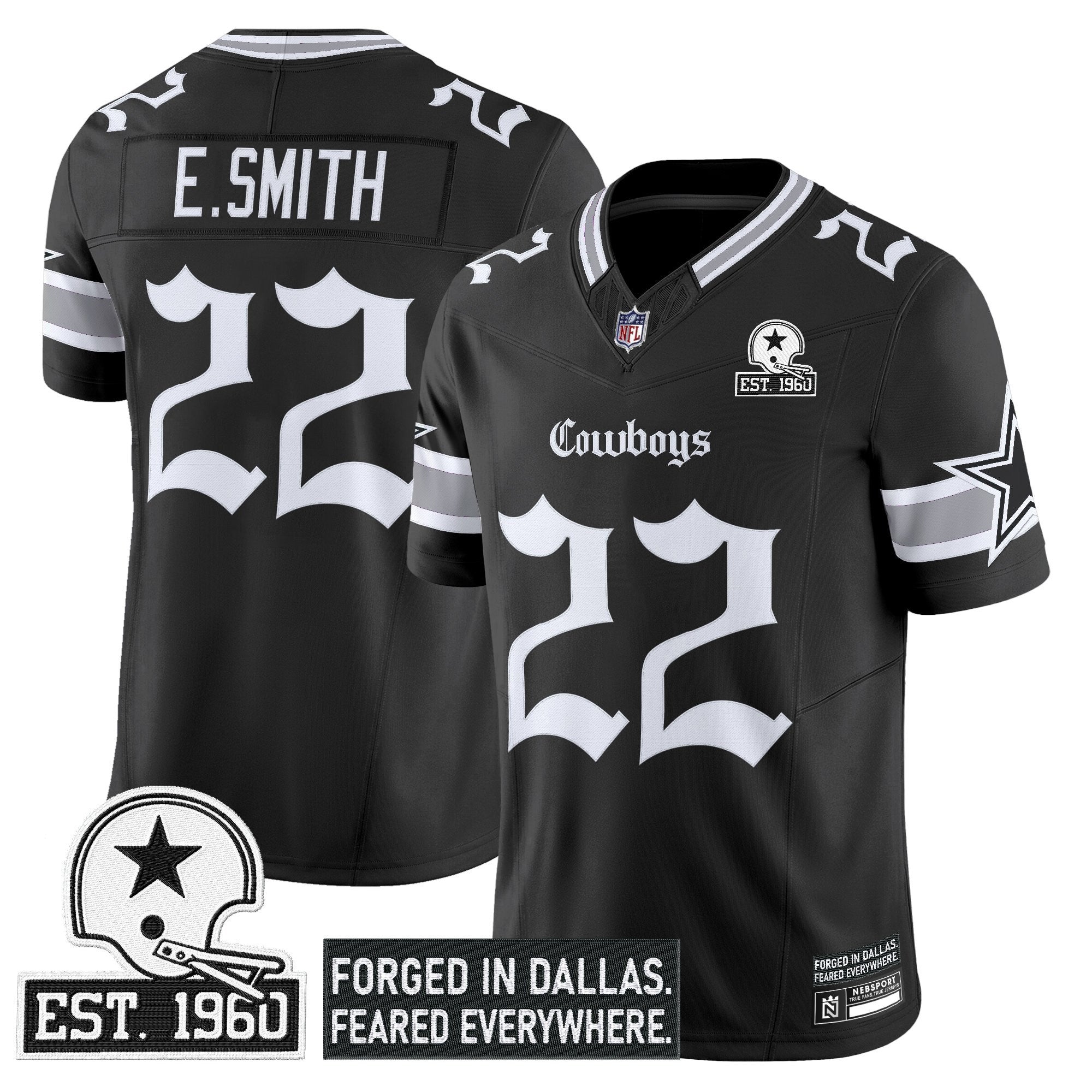 Dallas Cowboys Gothic Lone Star Edition Vapor Limited Jersey – All Stitched – Black – Emmitt Smith Jersey