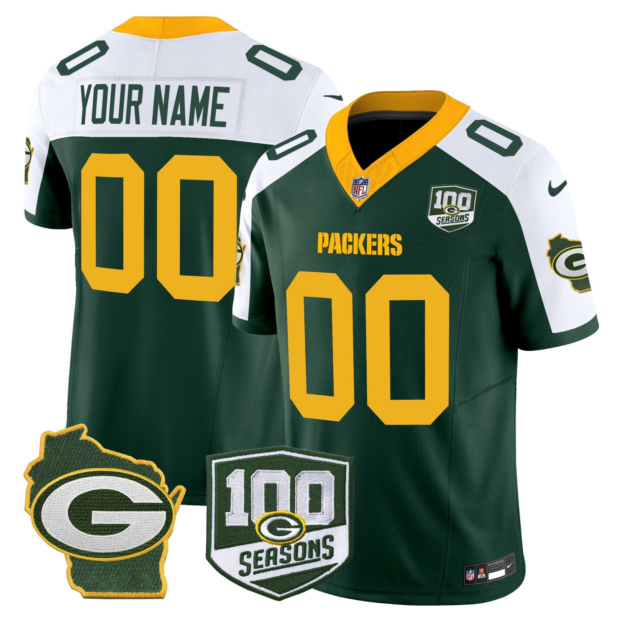 Green Bay Packers 100th Season & Home Patch Vapor Limited Custom Jersey – All Stitched – Alternate Jersey