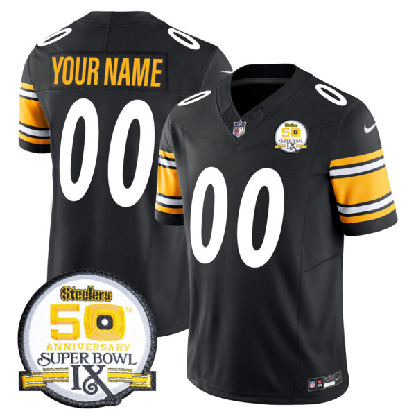 Steelers 50th Anniversary Of Super Bowl IX Patch Vapor Limited Custom Jersey – All Stitched Men Black Jersey