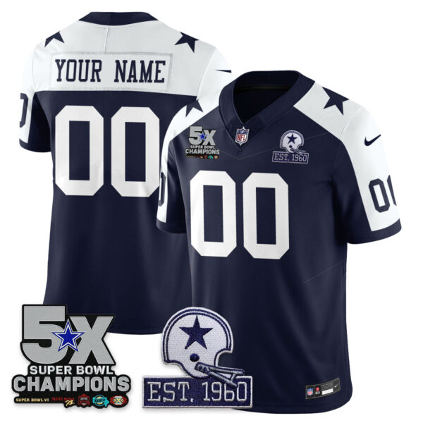 Dallas Cowboys 5-Time Champions Patch Vapor Limited Custom Jersey – All Stitched – Alternate Jersey