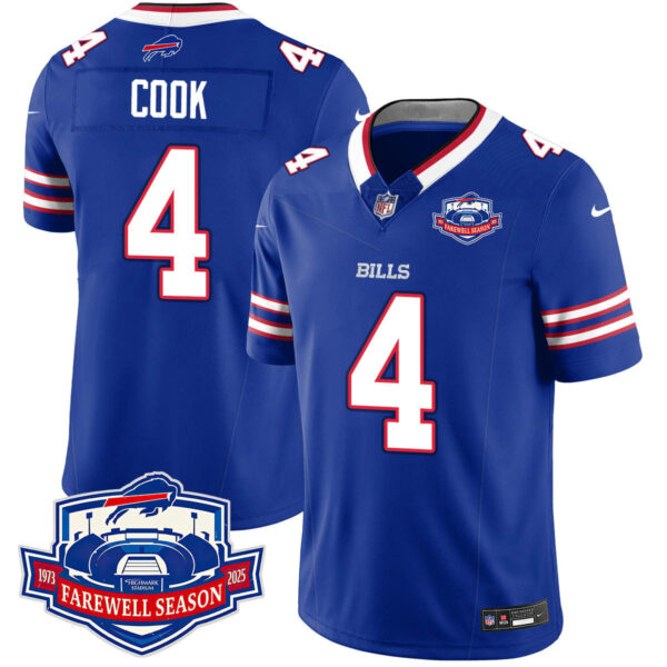 Buffalo Bills 2025 Jersey All Stitched – Farewell to Highmark Stadium – Royal – James Cook Jersey