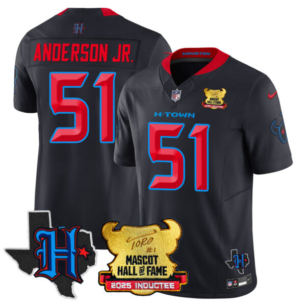 Men’s Houston Texans 2025 Mascot Hall Of Fame Jersey – All Stitched Navy Limited Will Anderson Jr. – 51 Jersey