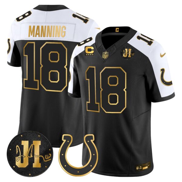 Indianapolis Colts 2025 Jim Irsay Patch Gold Vapor Limited Jersey – All Stitched – Alternate – Peyton Manning Jersey